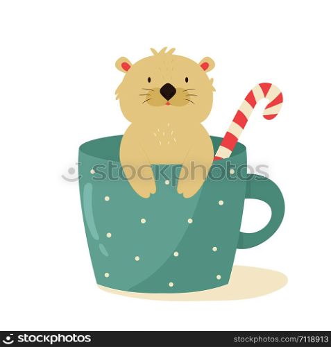 Funny cute sloth sitting in a coffee cup. Animal character vector illustration. Print design. Funny cute sloth sitting in a coffee cup
