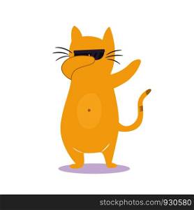 Funny dabbing cat in sunglasses. Vector illustration. Character design. Pet collection. Funny dabbing cat in sunglasses