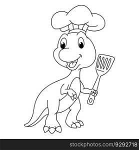 Funny dino chef cartoon vector coloring page
