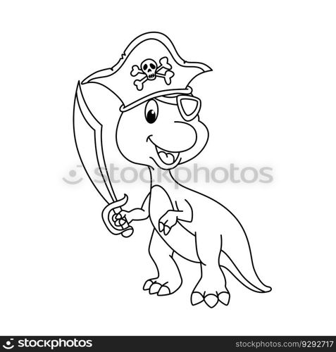 Funny dino pirates cartoon vector coloring page