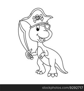 Funny dino pirates cartoon vector coloring page