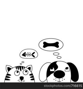 Funny dog and cute cat best friends. Vector illustration.