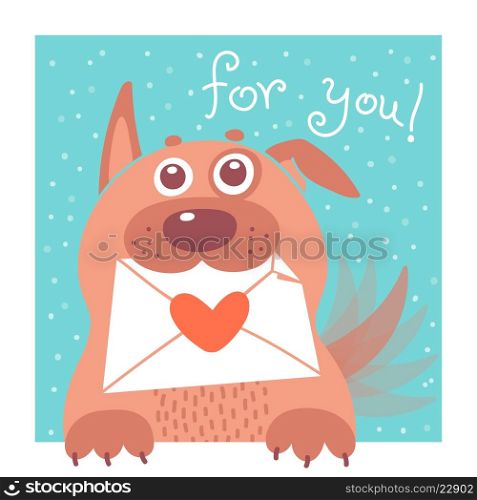 Funny dog brought the envelope. Vector illustration.