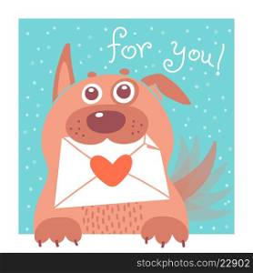 Funny dog brought the envelope. Vector illustration.