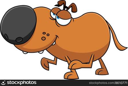 Funny Dog Cartoon Character Walking. Vector Hand Drawn Illustration Isolated On Transparent Background