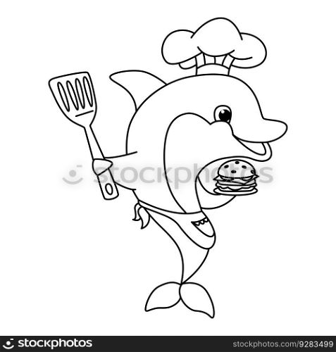 Funny dolphin cartoon characters vector illustration. For kids coloring book.