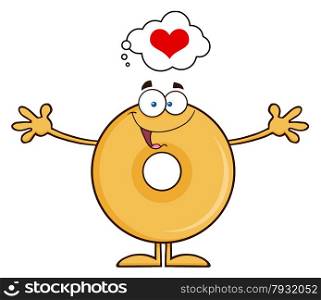 Funny Donut Cartoon Character Thinking Of Love And Wanting A Hug