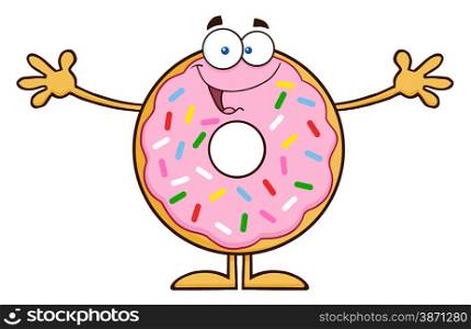 Funny Donut Cartoon Character With Sprinkles Wanting A Hug
