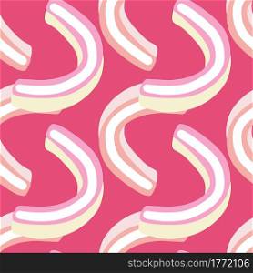 Funny doodle seamless pattern with white jelly candies sweet print. Bright pink background. Scribble style. Decorative backdrop for fabric design, textile print, wrapping, cover. Vector illustration.. Funny doodle seamless pattern with white jelly candies sweet print. Bright pink background. Scribble style.