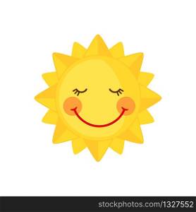 Funny dreaming Sun icon in flat style isolated on white background. Smiling cartoon sun. Vector illustration.. Funny dreaming Sun icon in flat style isolated on white background.