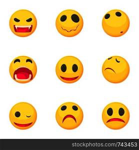 Funny emoji icons set. Cartoon set of 9 funny emoji vector icons for web isolated on white background. Funny emoji icons set, cartoon style