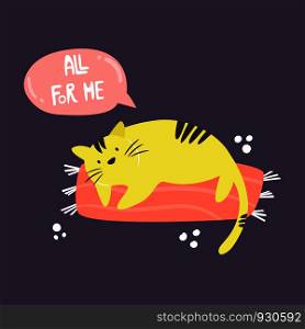 Funny fat egoist cat. Loving myself concept. Vector illustration. Funny fat egoist cat. Loving myself concept