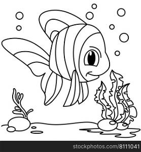 Funny fish cartoon coloring page Royalty Free Vector Image