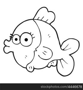 funny freehand drawn black and white cartoon fish with big pretty eyes