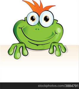 funny frog cartoon with signboard