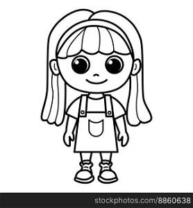 Funny girl cartoon characters vector illustration. For kids coloring book.