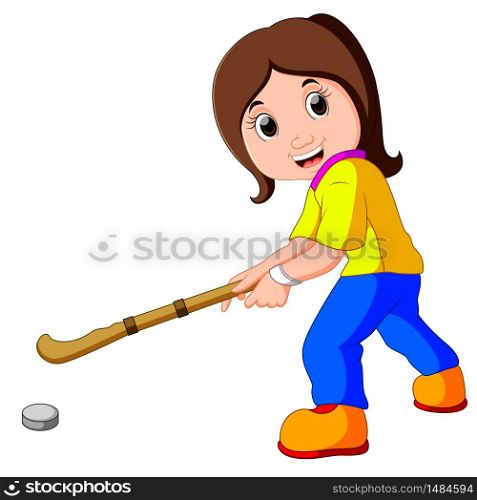 funny girl cartoon playing hockey