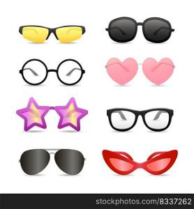 Funny glasses of different shapes. Set of bright eyewear. Can be used for topics like summer, store, retail