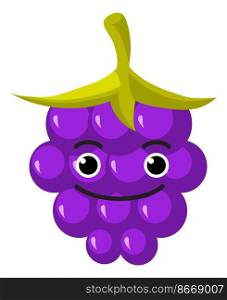 Funny grape character. Cartoon berry with smiling face isolated on white background. Funny grape character. Cartoon berry with smiling face