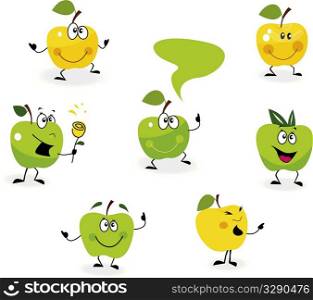 Funny green Apple fruit characters isolated on white background