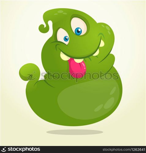 Funny green cartoon ghost. Halloween vector illustration
