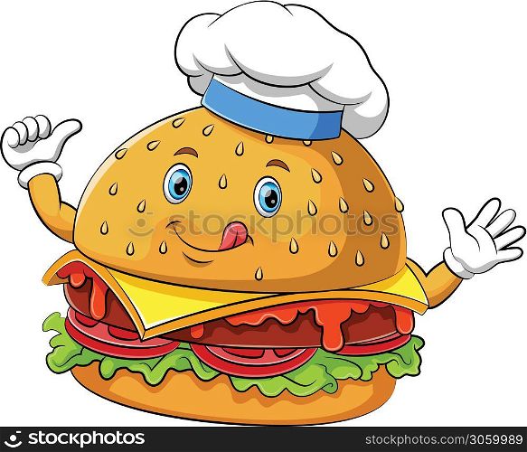 Funny hamburger cartoon character