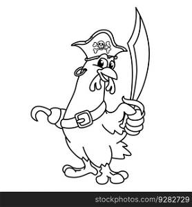Funny hen pirates cartoon characters vector illustration. For kids coloring book.