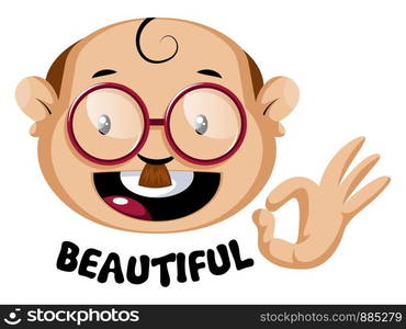 Funny human emoji with beautiful sign, illustration, vector on white background.