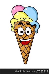 Funny ice cream in cartoon mascot style