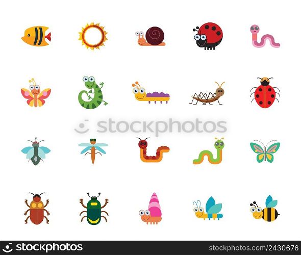 Funny insects icon set. Can be used for topics like invertebrates, hexapod , pests, bug