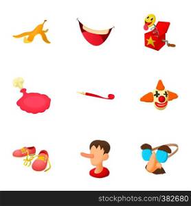 Funny joke icons set. Cartoon illustration of 9 funny joke vector icons for web. Funny joke icons set, cartoon style