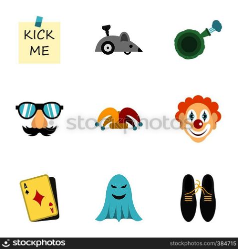 Funny joke icons set. Flat illustration of 9 funny joke vector icons for web. Funny joke icons set, flat style