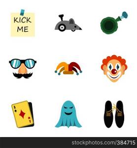 Funny joke icons set. Flat illustration of 9 funny joke vector icons for web. Funny joke icons set, flat style