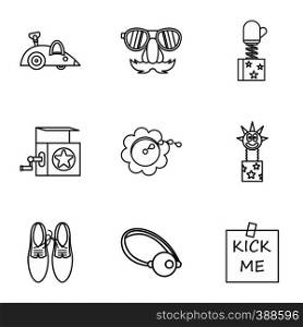 Funny joke icons set. Outline illustration of 9 funny joke vector icons for web. Funny joke icons set, outline style