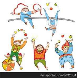 Funny jugglers with balls on a white background