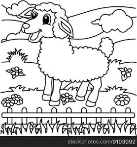 Funny lamb cartoon characters vector illustration. For kids coloring book.