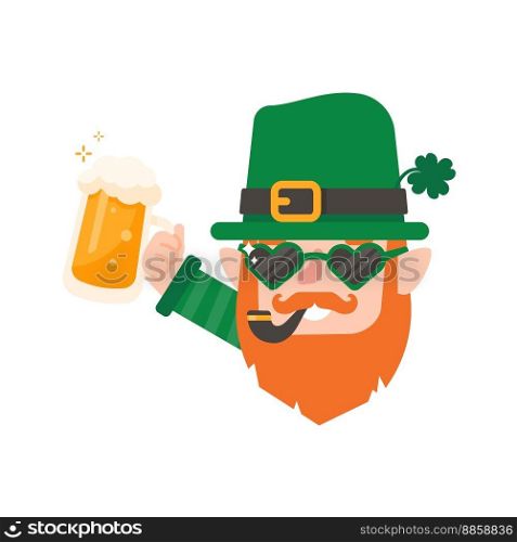 Funny leprechaun cartoon celebrating by drinking beer on Saint Patrick&rsquo;s Day.