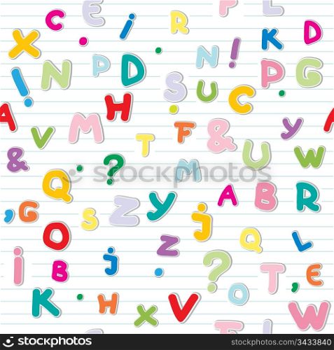 funny letters stickers pattern over a lined paper