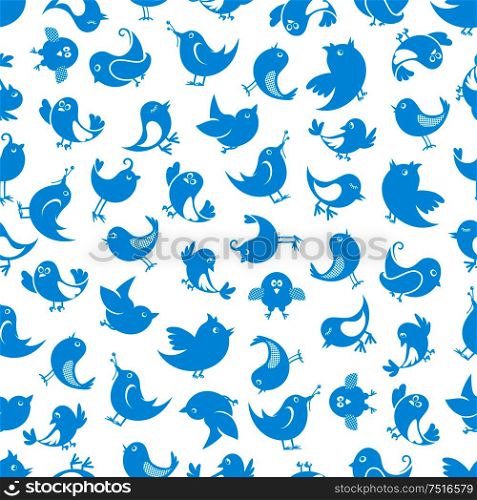 Funny little birds seamless pattern with silhouettes of cute sparrows with upturned tails on white background. Wallpaper or fabric print themes. Funny little birds seamless pattern
