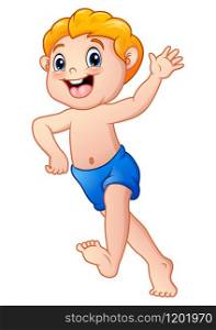 Funny little boy cartoon wearing a shorts