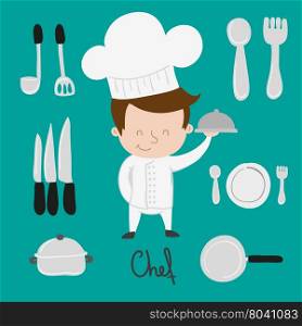 funny little chef. funny little chef theme vector art illustration