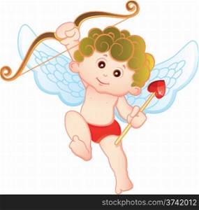 Funny little cupid aiming at someone. Illustration of a Valentine&rsquo;s