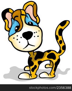 Funny Little Leopard with Blue Eyes and Turned Head - Colored Cartoon Illustration Isolated on White Background, Vector