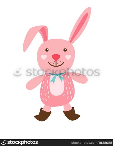 Funny little pink rabbit with blue ribbon