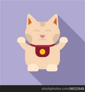 Funny lucky cat icon flat vector. Japan fortune. Cute animal. Funny lucky cat icon flat vector. Japan fortune