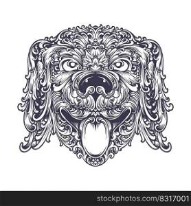 Funny luxury vintage ornament head dog silhouette vector illustrations for your work logo, merchandise t-shirt, stickers and label designs, poster, greeting cards advertising business company or brands