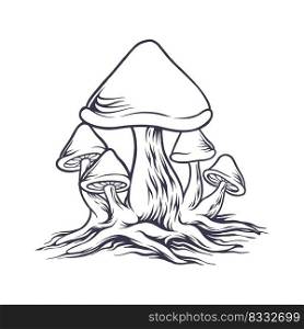 Funny magic mushrooms monochrome illustration vector illustrations for your work logo, merchandise t-shirt, stickers and label designs, poster, greeting cards advertising business company or brands