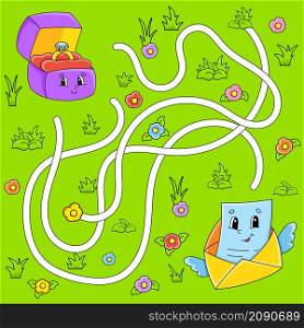 Funny maze for kids. Puzzle for children. cartoon character. Labyrinth conundrum. Color vector illustration. Find the right path. Valentine&rsquo;s Day