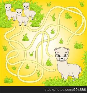 Funny maze. Game for kids. Puzzle for children. Cartoon character. Labyrinth conundrum. Color vector illustration. Find the right path. The development of logical and spatial thinking.