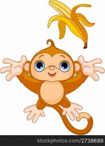 Funny Monkey catching banana
